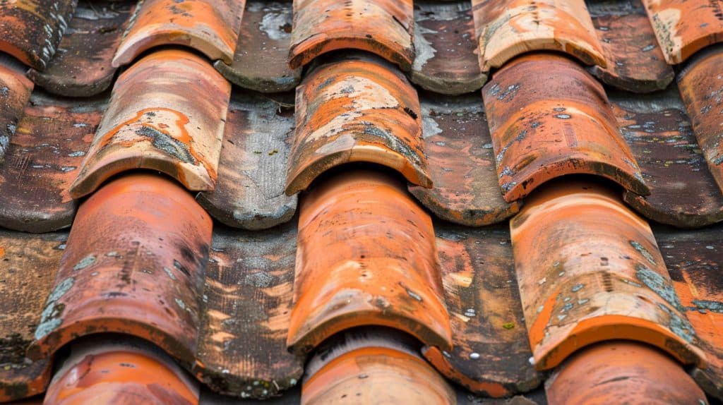 dirty old roof tiles