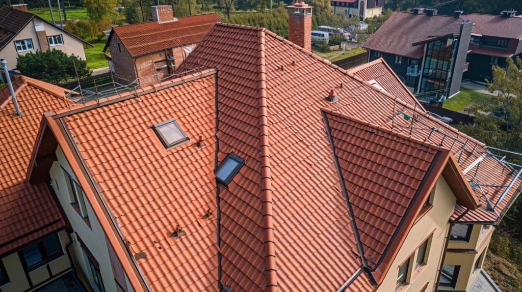 red tile roof with skylights